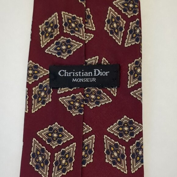 Christian Dior Monsieur Men's 100% Silk Necktie. Luxury Geometric Burgundy, Blue - Picture 6 of 7